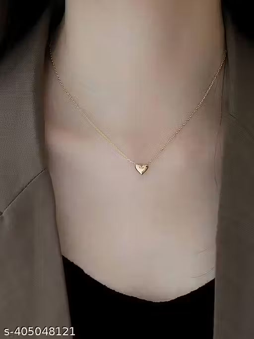 Gold Heart Shap Necklace Chain Fancy Micro Gold Plated Pendent Set For Girls And Women...Pack Of 1