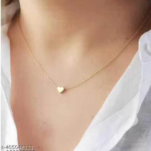 Gold Heart Shap Necklace Chain Fancy Micro Gold Plated Pendent Set For Girls And Women...Pack Of 1