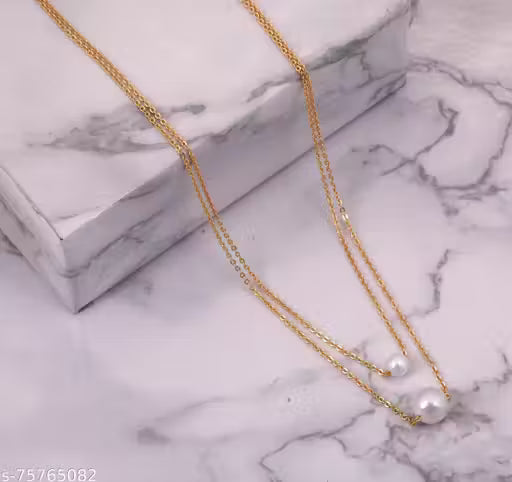 Exclusive Micro Gold Plated American Diamond Beautiful Fancy Antique Shape Daily wear Necklace Golden Chain for Women and Girls